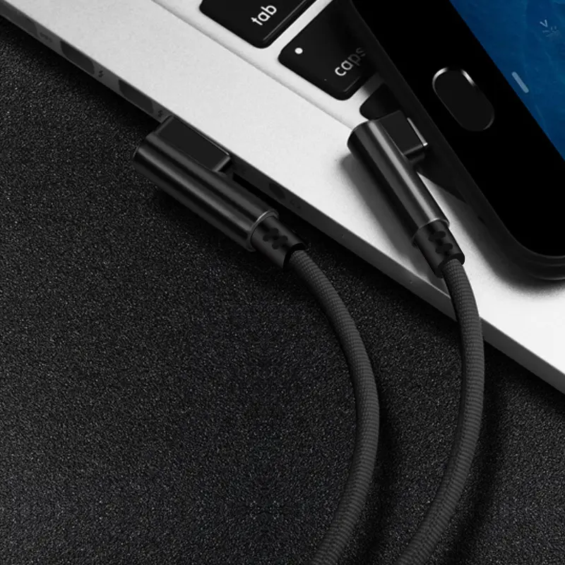 Cable de datos USB de doble curva de nailon trenzado para iPhone, Cable de carga rápida con ángulo de 90 grados, 1m, 3 pies, para iPhone xs 7 8 11 12 13