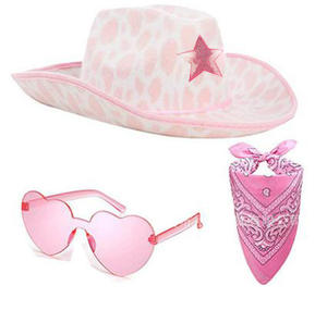 หมวกมงกุฏผู้หญิงสไตล์ตะวันตกชุดหมวกคาวบอยเทียร่าสีชมพูชุดหมวกปาร์ตี้วันหยุดพร้อมแก้วรูปหัวใจ - Product Image 1