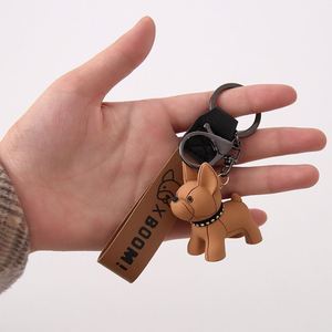 Cute French Bulldog Keychains PU Leather Rope <b>Key</b> Rings Punk Style Pendant Dog Keychains for Women Child Men's Car <b>Key</b> <b>Chain</b> - Product Image 1