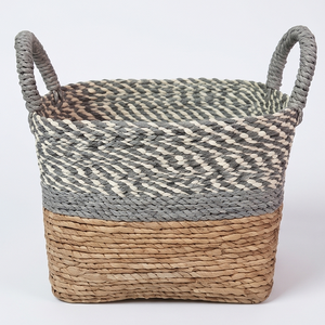 Two-Tone Woven Seagrass <b>Storage</b> <b>Basket</b> with Handles, Square <b>Wicker</b> <b>Shelf</b> Organizer Bin for Closet and Living Room - Product Image 2