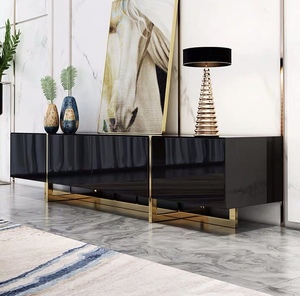 Sang Trọng Màu Trắng Màu Đen Hiện Đại Đồ Nội Thất Nhà Phòng Khách Đồ Nội Thất Bằng Thép Không Gỉ <span class=keywords><strong>Tv</strong></span> Bảng Đứng Đơn Vị Tủ Với Ngăn Kéo - Product Image 2