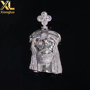 Luxury Hip Hop Copper Fine Jewelry Round Cut Zircon Claw Setting 18K Gold Plated 24inches Jesus Head Charms Pendant for Men - Product Image 4