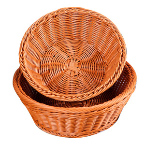 Plastic Woven Imitation Rattan Basket Round <b>Stackable</b> Kitchen <b>Storage</b> Basket Fruit Vegetable Washing Draining Snack <b>Container</b> - Product Image 3