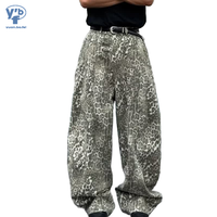 YUANBOFEI Jeans Baggy Personnalisés Coupe Ample Jambe Large Effet Délavé Vintage Motif Camouflage Léopard Super Confortables pour Hommes