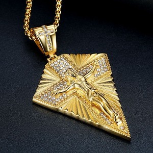 Stainless Steel Gold Plated <b>Cross</b> Pendant Necklace <b>With</b> Diamond Pave Setting For Men And Women Gift Jewelry - Product Image 2