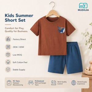 Conjunto <span class=keywords><strong>de</strong></span> Verano Personalizado al por Mayor para Niños, 95% Algodón, Camiseta con Gráfico <span class=keywords><strong>de</strong></span> Ballena y Pantalones Cortos, Ropa <span class=keywords><strong>de</strong></span> Boutique para Niños y Niñas, OEM - Product Image 1