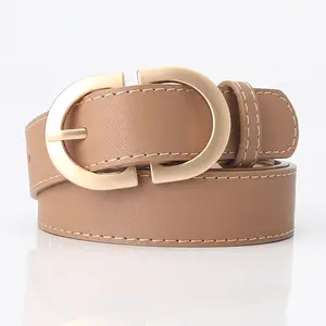 Ins Trendy All-Match Ladies Dress Jeans PU Leather Belt With Gold Pin Buckle Belt