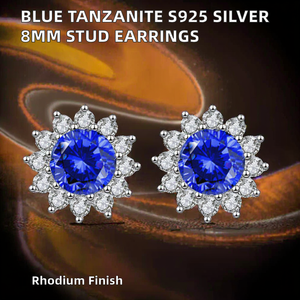 925 Sterling <b>Silver</b> Rhodium Plated Sapphire Oval Cut <b>Stud</b> <b>Earrings</b> Flower Design for Wedding Gift - Product Image 2