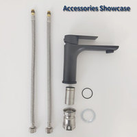 Stainless steel hitam panas dan dingin basin mixer, wastafel basin dengan pipa rami keramik spul 304 basin mixer