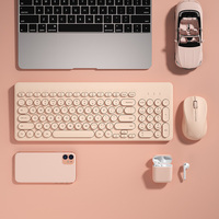 B.O.W Compact Multimedia Sensitive Round Keycaps Keyboard Combo Portable USB Wireless Mouse and Keyboard Set