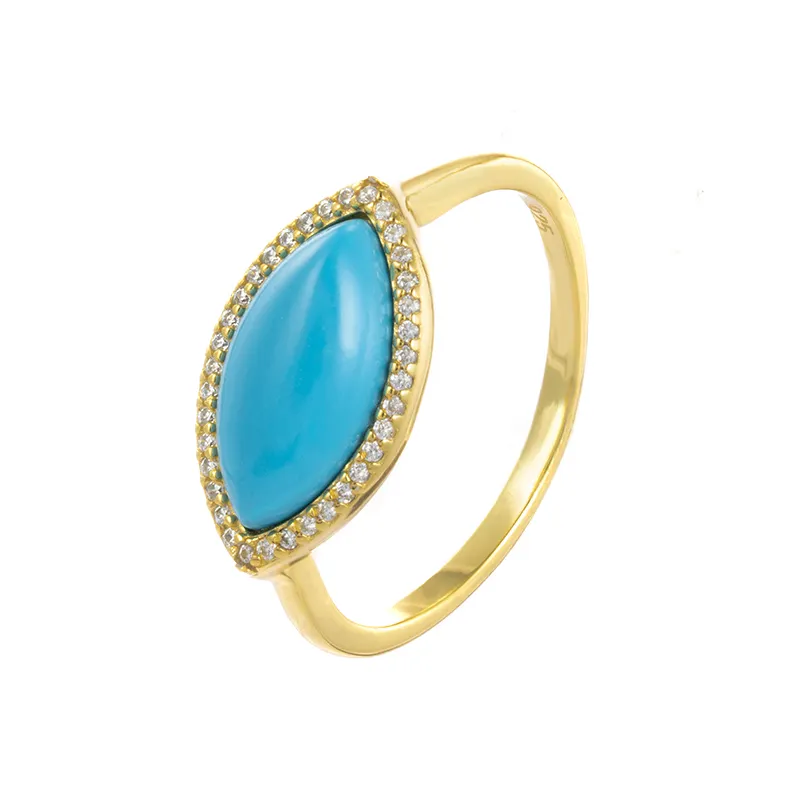 Gemnel Handmade sterling silver marquise shape turquoise stone ring gold filled jewelry