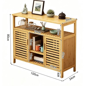 Mueble de Almacenamiento de Bambú de Varias Capas con Puertas y Estantes para Cocina y Comedor, Aparador de Color Madera Natural, 4 Niveles - Product Image 5