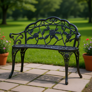 Metal Garden Bench 38.8 Inches With <b>Backrest</b> Armrests Traditional Style Outdoor Patio Furniture Antique Appearance - Product Image 2