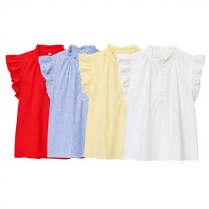 เสื้อผู้หญิงแบบสวม คอระบาย 4 สี ดีไซน์เรียบง่าย สีพื้น ผ้าทอ ระบายอากาศได้ดี สไตล์วินเทจ ทรงปกติ - Product Image 4