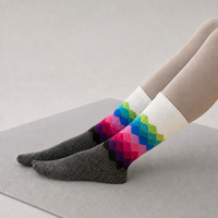 Chaussettes en coton à motif losanges, colorées, décontractées, avec logo personnalisé, douces, respirantes, fantaisie, tendance