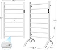 Porte-serviettes chauffant pour salle de bain, chauffe-serviettes mural, chauffe-serviettes avec écran LED, porte-serviettes avec 8 barres, blanc