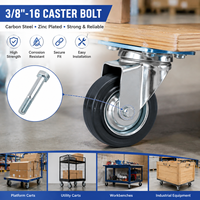 Kit de fixation en acier au carbone zingué avec axe de roue à roulettes 3/8"-16 et boulon hexagonal pour montage, réparation et remplacement de chariots et de chariots à roulettes
