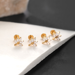 Lingchee Titanium Leaf 5 CZ Top 16G 8mm nội bộ ren Snug Tai sụn <span class=keywords><strong>Helix</strong></span> Studs labret Lip <span class=keywords><strong>piercing</strong></span> đồ trang sức - Product Image 4