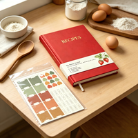 Carnet de recettes personnalisé A5 en lin, couverture rigide, pour 60 recettes avec onglets et autocollants