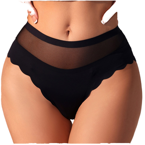 Nouvelle conception 2025, culotte taille haute pour femme, confortable et douce, en nylon tricoté, respirante, sans couture, unie, avec dentelle fine et coupe haute, sexy, pour le quotidien - Product Image 3