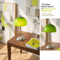 Lámpara de Mesa LED Vintage Bauhaus con Pantalla de Vidrio en Forma de Hongo, Base de Metal Cromado, Inalámbrica y Recargable, para Mesita de Noche, Sala de Estar