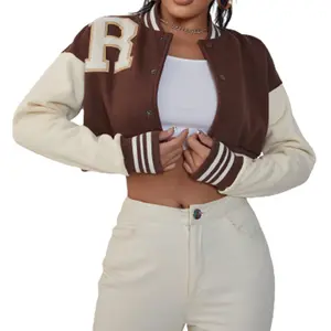High Quality Custom Cropped Varsity Jacket Letterman Jackets Leather Sleeves Lining Coats Bomber Baseball Jackets For Women