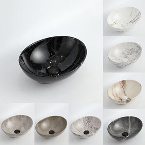 Vasque de salle de bain ovale en céramique foncée, petite, à poser sur comptoir, avec finition marbre marron - Product Image 5
