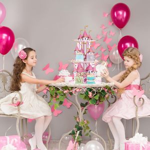 DAMAI 3 Tier Princess Birthday Cupcake Stand Floral Princess Cupcake Holder Pink Castle Crown Carriage Postre Tower - Product Image 3
