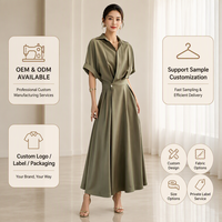 Robe chemise à revers style français pour femme, décontractée, à manches courtes, taille asymétrique, plissée, coupe trapèze, longueur maxi