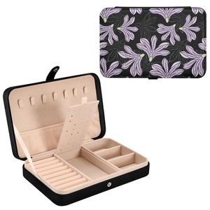 Hawaii Flower Black Custom Design Ring <b>Earring</b> Necklace Jewellery <b>Case</b> PU Leather Small Storage Organizer Aloha Jewelry Box - Product Image 1