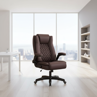 Chaise de bureau de direction en cuir PU, design ergonomique moderne pour PDG, directeur, patron, avec accoudoirs et appui-tête fixes