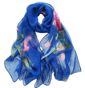 Wholesale Women Summer Luxury Print Chiffon Scarf Foulard De Femmes En Polyester Chiffon Scarf