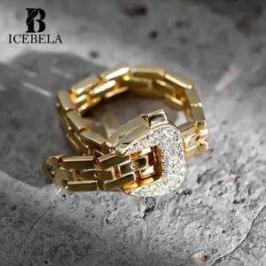 Bagues exquises de conception de niche de style occidental pour hommes, chaîne de montre en plaqué or 18 carats, boucle de ceinture, bague réglable en argent sterling pour femmes