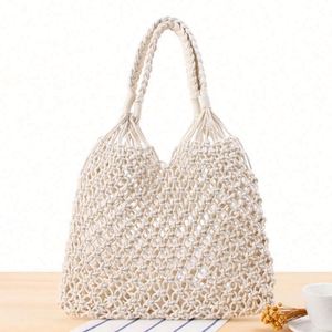 Bolso de Hombro de Color Sólido para Vacaciones en la Playa, Tejido a Mano con Cuerda de Algodón, con Bolsillo de Malla, para Mujer, con GPS, USB y Panel Solar Portátil - Product Image 2