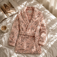 Robe de chambre en polaire thermique respirante pour femme, col rabattu, douce et moelleuse, taille élastique corail, pyjama d'automne/hiver