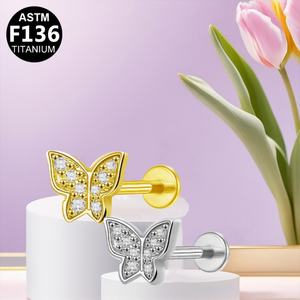 Pendientes de Cartílago de Titanio ASTM-F316 para Mujer, Diseño de Mariposa, Regalo de Compromiso o Boda, Joyería de Perforación al por Mayor - Product Image 6