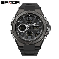 Montre de sport pour homme SANDA 6008 de luxe, bracelet en caoutchouc, étanche 5ATM, mouvement à quartz, chronographe, affichage LED, date automatique