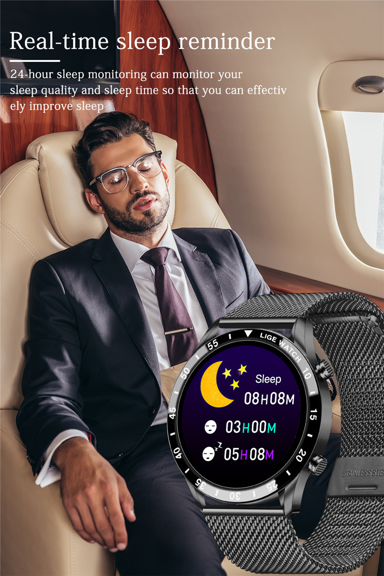 LIGE – montre de fréquence cardiaque pour hommes, bracelet en maille, entièrement tactile, étanche, sport, Fitness, de luxe, pour IOS et Android, 0189