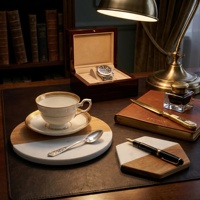 Sous-verres de luxe en marbre et bois avec incrustation métallique dorée, pour cadeau de mariage ou décoration de table basse