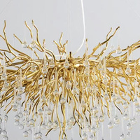 Lustre en verre design avec branches de gouttes d'eau pour hall, salon, bar lumineux, décoration de luxe, luminaire LED suspendu