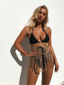Falda de bikini de mujer con lentejuelas, flecos metálicos, para festivales, fiestas, clubes, playa, de cintura alta, estilo línea A - Product Image 6