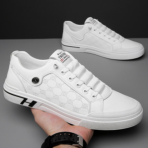 <b>White</b> Men's Sneakers Casual Athletic Shoes Leather Rubber Outsole Anti Slip Low <b>Heel</b> Trendy Design For Leisure Wear - Product Image 1