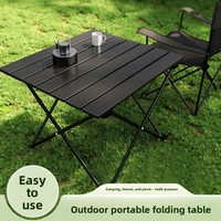 Table de camping pliable portable à roulettes, table de pique-nique d'extérieur, table pliable légère pour le camping, la randonnée, le barbecue, les voyages