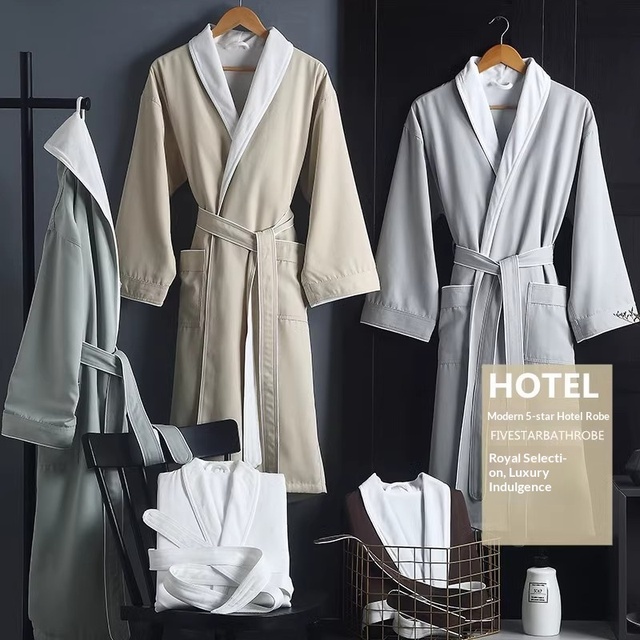 Five-star Hotel Bathrobe Suitable All Seasons Double-layered Thickened Water-absorbent Quick-drying Adult Plain Style Printed