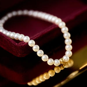 Bracelet en or 18 carats avec boucle en perle d'eau douce naturelle véritable, lumière intense, simple, luxueux, combinaison élégante, bracelets en perles, joncs - Product Image 1