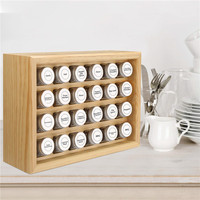 Étagère de rangement décorative en bois massif pour la maison et la cuisine, support à épices en bambou avec 24 bocaux en verre transparent de 4Oz
