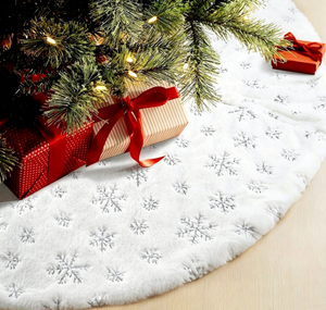 Adornos Navideños Artesanales, Decoraciones Navideñas, Falda para Árbol de Navidad con Estampado de Copos de Nieve en Blanco, Plateado y Dorado - Product Image 3