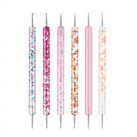 Ensemble de 5 pinceaux à double embout en acrylique avec strass et cristaux pour la décoration de salon, kit d'outils de manucure, peinture au gel UV, stylo à points pour nail art