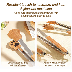Multifunctionele Voedselclip Koken Bbq Serveertang Walnoothout Keuken Saladetang Met Veiligheidsvergrendeling - Product Image 4