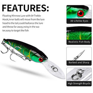 Leurre flottant Jerkbait Swimbait Minnow de 9 cm, 8,3 g, avec yeux 3D, en ABS, pour eau salée et eau douce, pour achigan et brochet, le plus populaire pour lancer loin - Product Image 1
